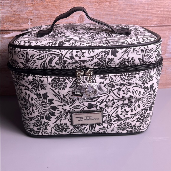 Bella Russo Black White Floral Flower Cosmetic Bag Case NWT - Picture 3 of 13